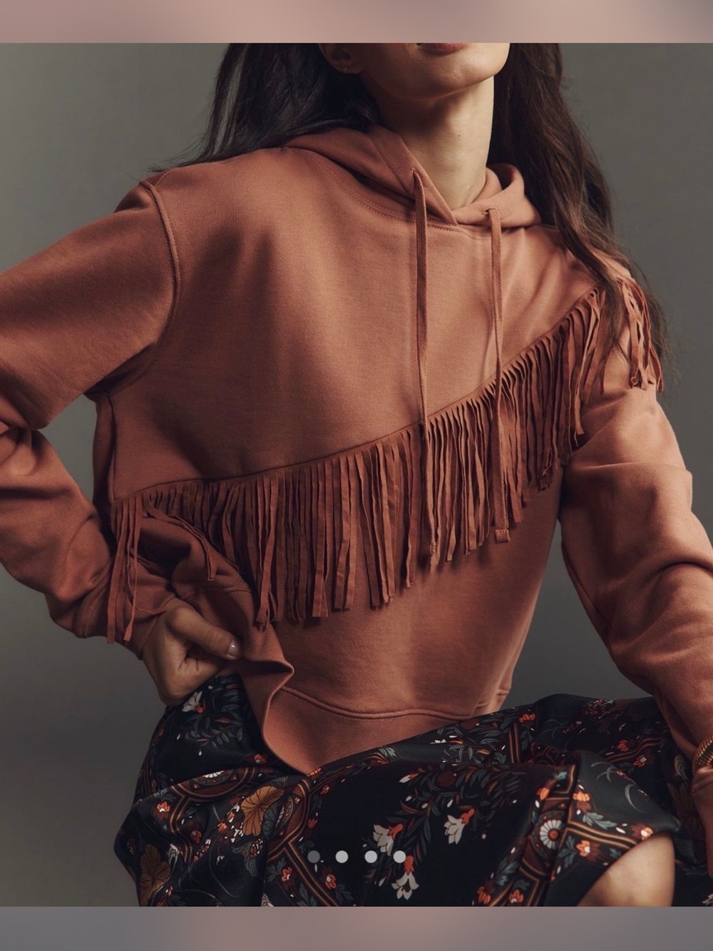 Pilcro (Anthropologie brand) Fringed Hoodie in Dusty Rose